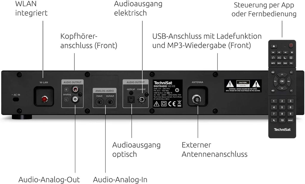 Sintonizador HiFi DIGITRADIO 143 V3 DAB+ radio por internet con Bluetooth, Spotify Connect, WLAN y mando a distancia 43,5 cm