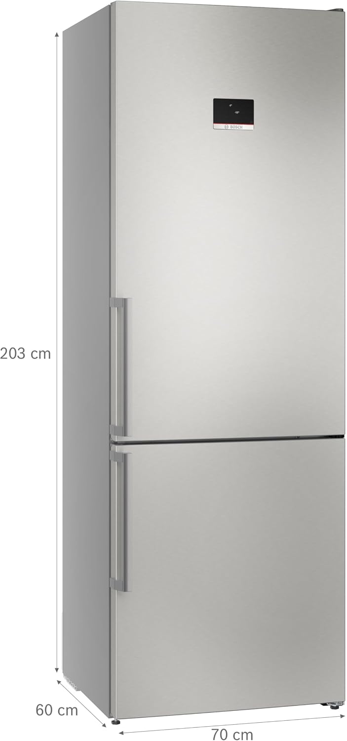 Frigorífico combi Bosch XXL Serie 6, 203 x 70 cm, 311 L de refrigeración y 129 L de congelación, NoFrost, VitaFresh XXL, interior flexible, balda abatible, Perfect Fit, acero cepillado, KGN49AIBT