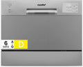 COMFEE Kompaktowa zmywarka CDWMT0602ESD-EU mini zmywarka z 6 sztućcami, 6 programów, klasa D, wyświetlacz LED, opóźniony start, intensywny cykl H-TEMP do 70°C, poziom hałasu 47 dB - srebrna