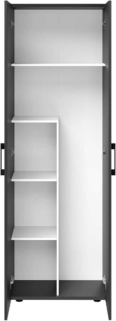 Armario multiusos Bellamio Apol - Armario para escobas en negro - Despensa con compartimento para aspiradora - Armario de limpieza de madera - Armario de pasillo con espacio de almacenamiento - Armario para el hogar - Armario multiusos 176x33x60
