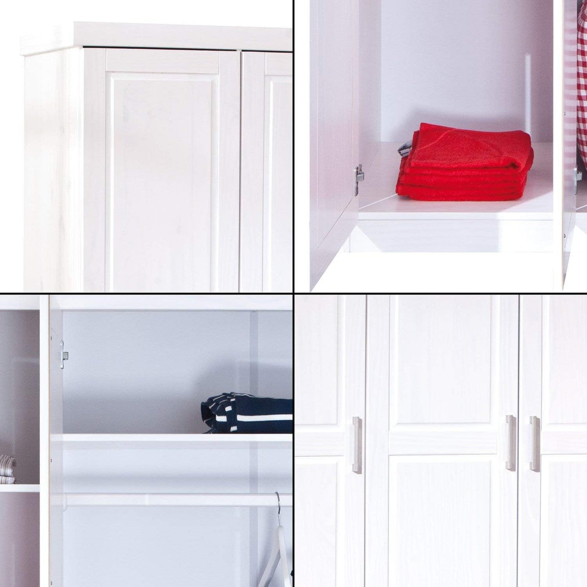 Inter Link - Armario - Armario de puertas batientes - Ropero - Guardarropa - Armario de dormitorio - 3 puertas - Pino macizo - Magnus - Lacado en blanco