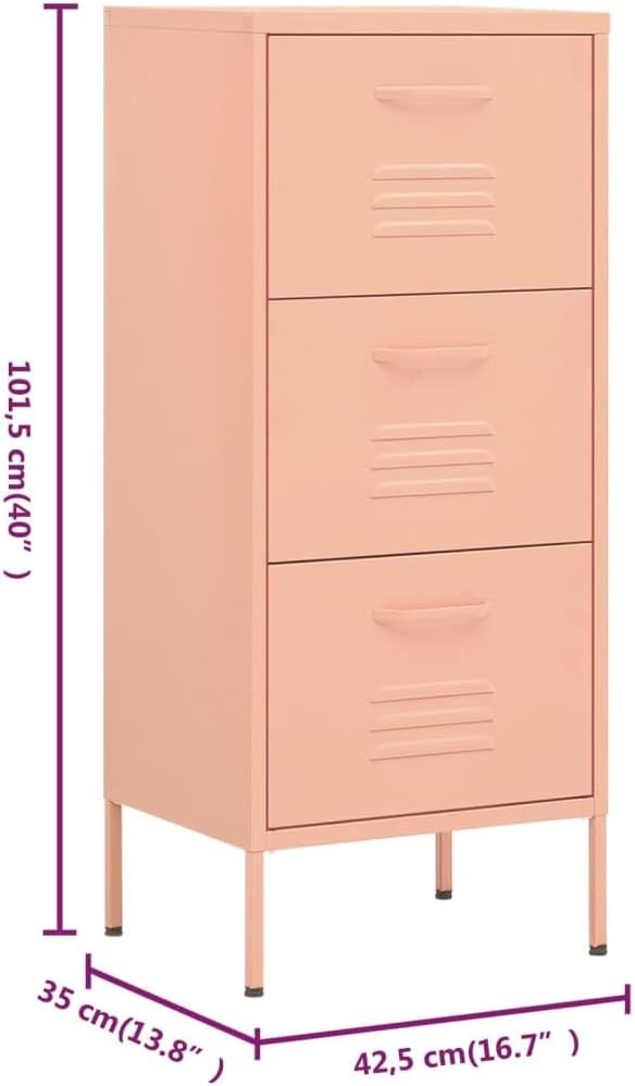vidaXL Aparador Armario de almacenamiento Cómoda Alacena Armario de acero Estante Armario multiusos Librería Armario de pie Rosa 42,5x35x101,5 cm Acero