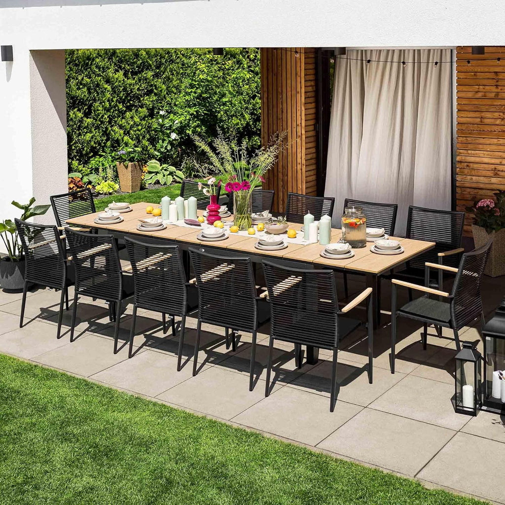 Mesa de jardín extensible Barleta de di volio 200–300 cm de aluminio con efecto madera, mesa resistente a la intemperie para jardín y terraza (beige)