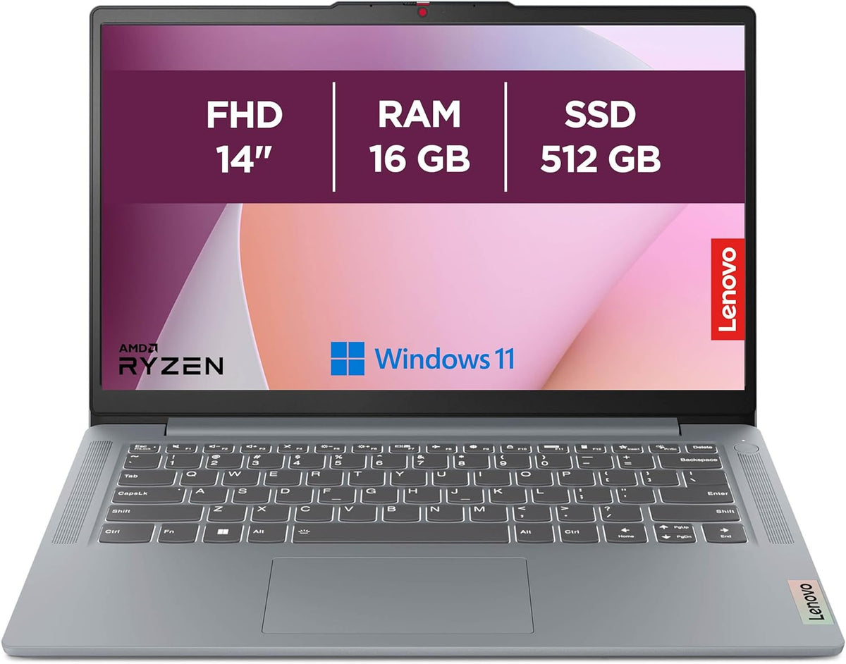 Lenovo IdeaPad Slim 3 14AMN8 - Portátil 14'' FHD (AMD Ryzen 5 7520U, RAM 16GB, SSD 512GB, AMD Radeon 610M Graphics, Windows 11 Home) Teclado AZERTY Francés - Gris
