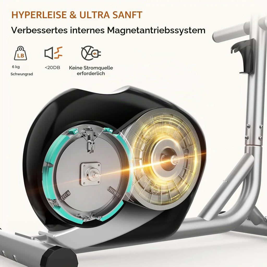 Crosstrainer magnético Dripex Leiser para el hogar con 16 niveles de resistencia, volante de inercia de 6 kg y medición de pulso LCD
