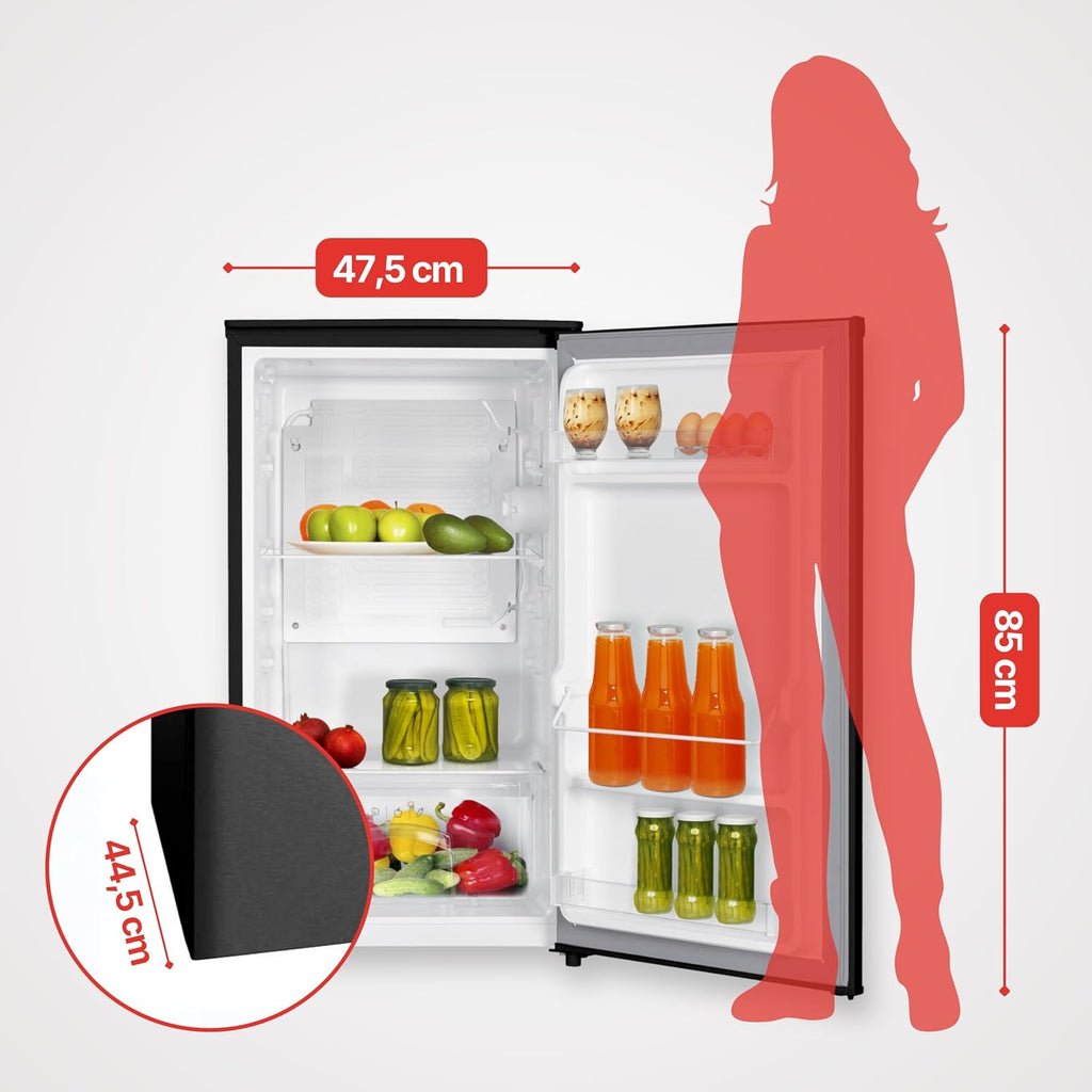 Frigorífico de una puerta Amica de libre instalación, 85x47,5x44,5 cm, 90 L, compresor inverter, iluminación LED, cajón para verduras, estantes en la puerta, AVK 3510 SW - Negro