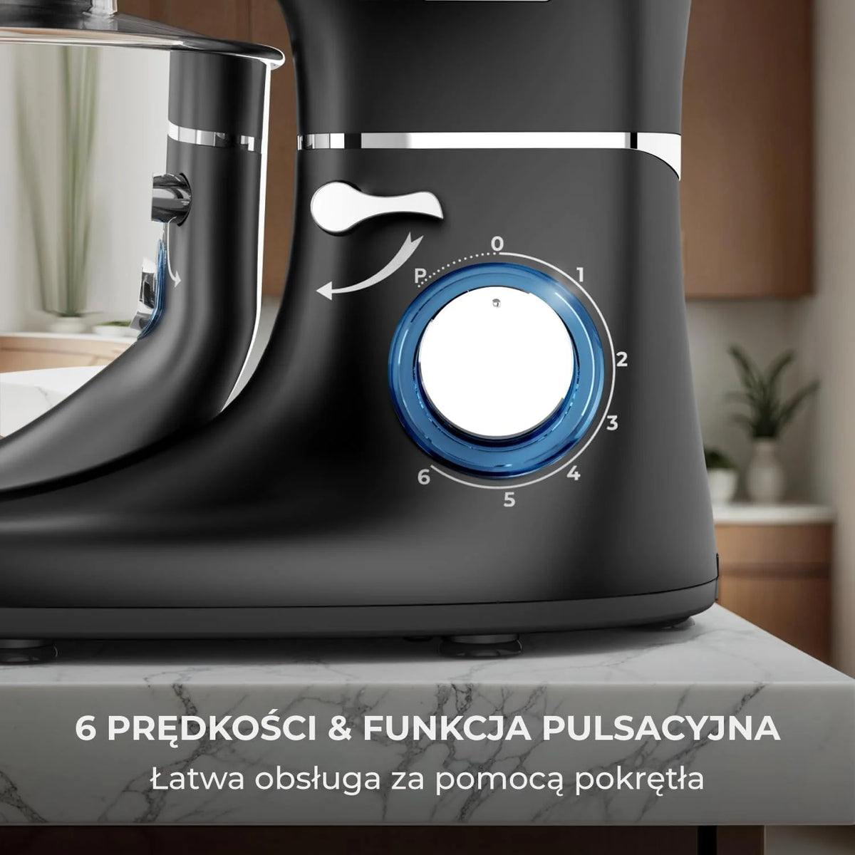 Robot kuchenny - 2000 W - miska do mieszania ze stali nierdzewnej (6,2 l) - mikser kuchenny z mieszania, hakiem do zagniatania, trzepaczką i ochroną przed pryskaniem - w zestawie