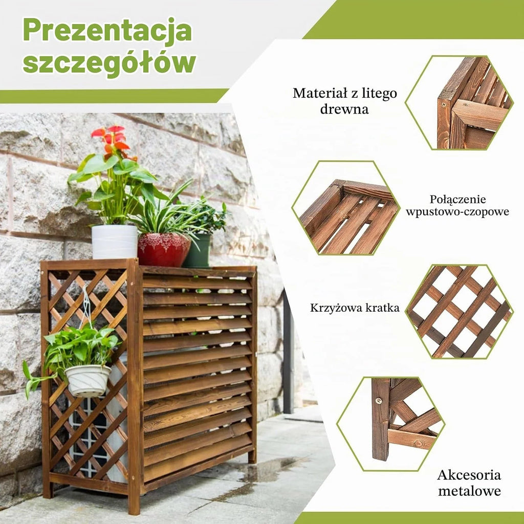 Pompa Ciepła Obudowa Drewniana Klimatyzacja Osłona Urządzenie Zewnętrzne Drewno Antykorozyjna Osłona Drewniana Klimatyzacja Osłona Urządzenie Zewnętrzne Półka Na Rośliny Outdoor Do Dekor(100x44x93cm)