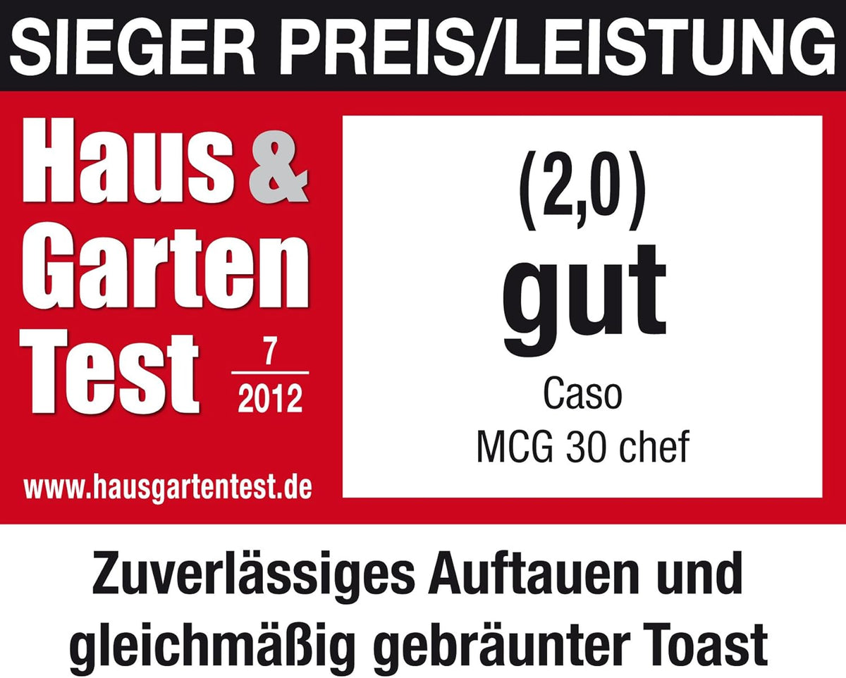 CASO MCG30 Ceramic Chef Ganador del test Haus & Garten, microondas 3 en 1 con grill + convección 2100W 30L, base de vidrio de borosilicato, función de horno hasta 200°C