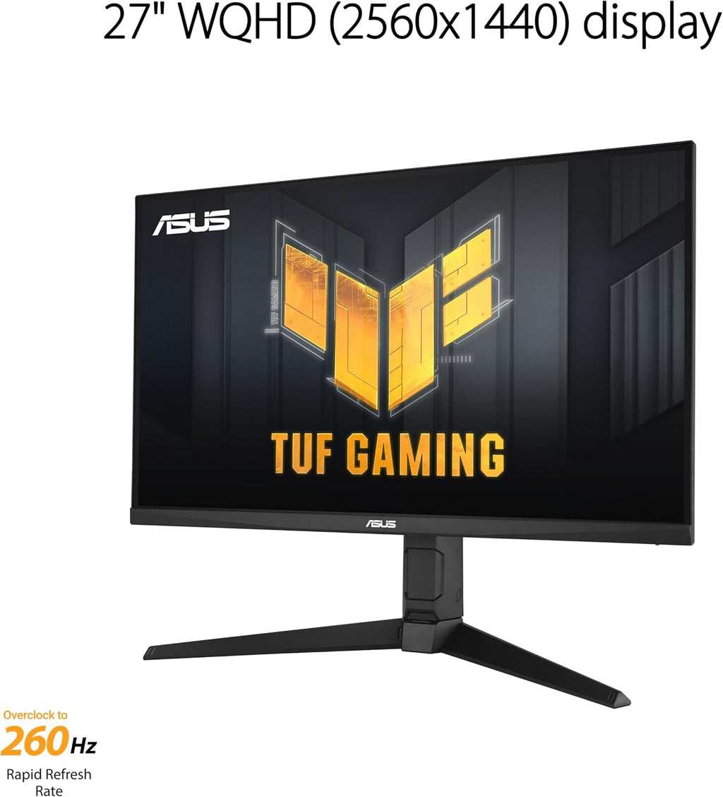 Monitor de juegos ASUS TUF Gaming VG27AQML1A - 27 pulgadas, QHD (2560x1440), overclocking hasta 260 Hz (240 Hz nativos), ELMB Sync, FreeSync Premium™, 1 ms (GTG), overdrive variable, 100% sRGB, DisplayHDR™ 400