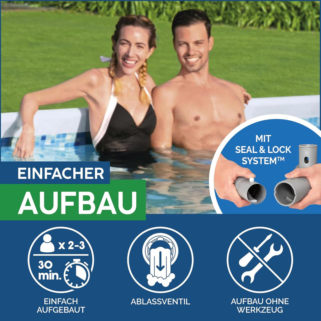 Set de piscina con estructura Power Steel de Bestway, ovalada, con bomba de filtrado, 305 x 200 x 84 cm, gris, 5614A
