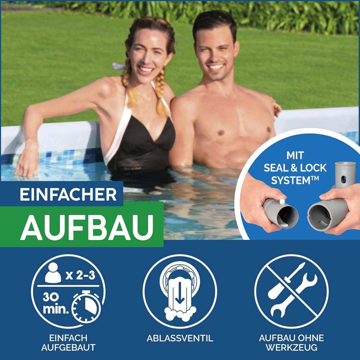 Set de piscina con estructura Power Steel de Bestway, ovalada, con bomba de filtrado, 305 x 200 x 84 cm, gris, 5614A