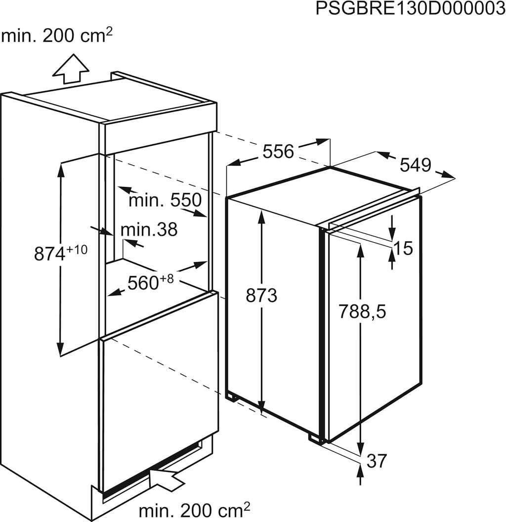 Frigorífico integrable AEG TSK5O881ES / 880 mm / 142 L / Puerta deslizante / E