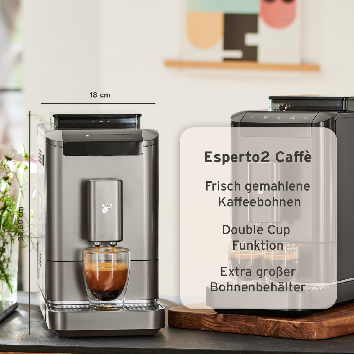 Cafetera superautomática Tchibo Esperto2 Caffè con función para 2 tazas para Caffè Crema y Espresso, Granite Black - INCLUYE set de degustación de café GRATIS
