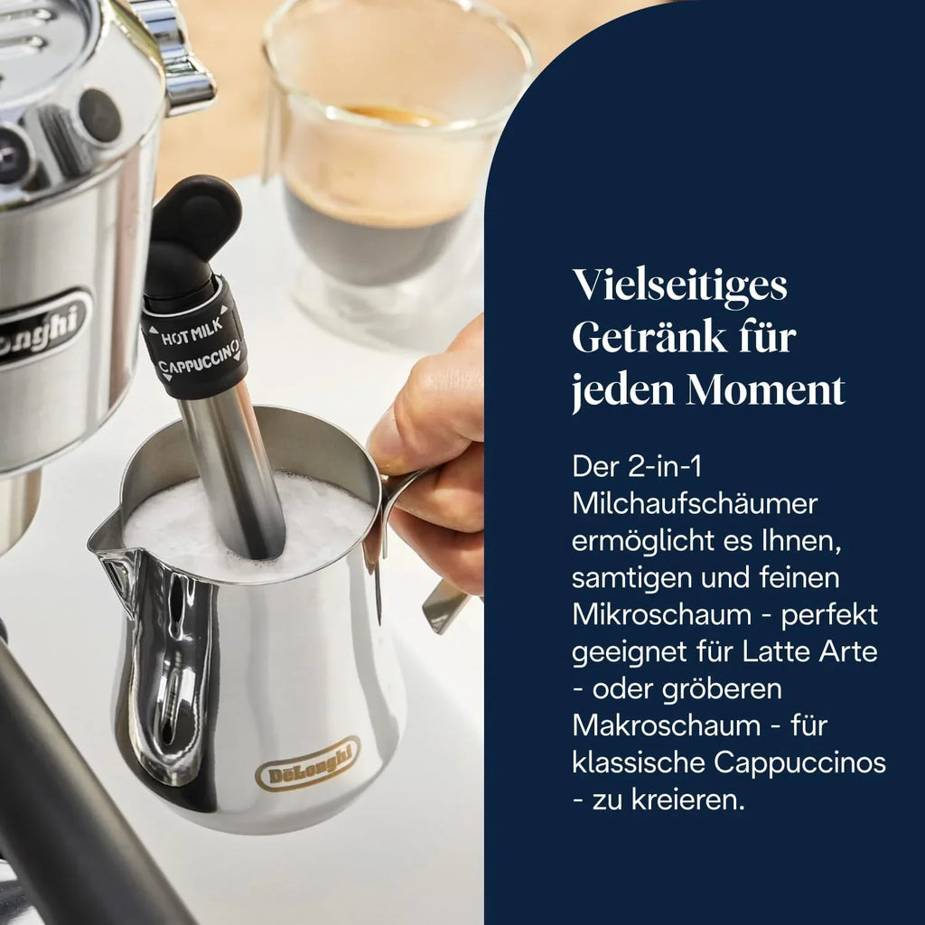 Cafetera espresso De'Longhi EC 685.M Dedica Style 1L – 15 bares, boquilla para espuma de leche, 15 cm, metal