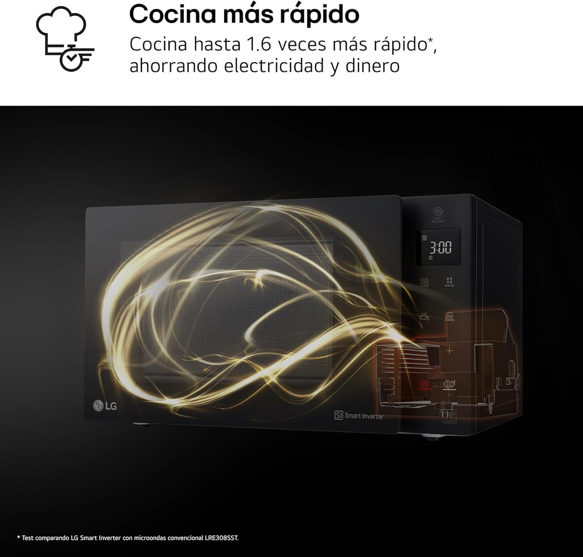 LG MH6535GIB - Microondas con grill, 1000 W, Smart Inverter, pantalla digital, color negro transparente, 1000 W, 25 l