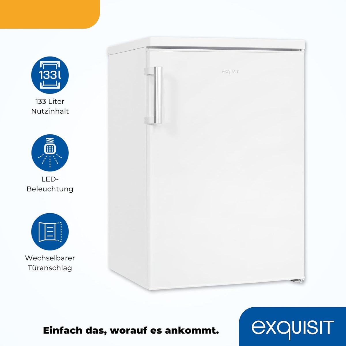 Refrigerador Exquisit sin congelador, 133 litros, frigorífico de una puerta independiente, sentido de apertura de puerta reversible, KS516-V-H-010D blanco