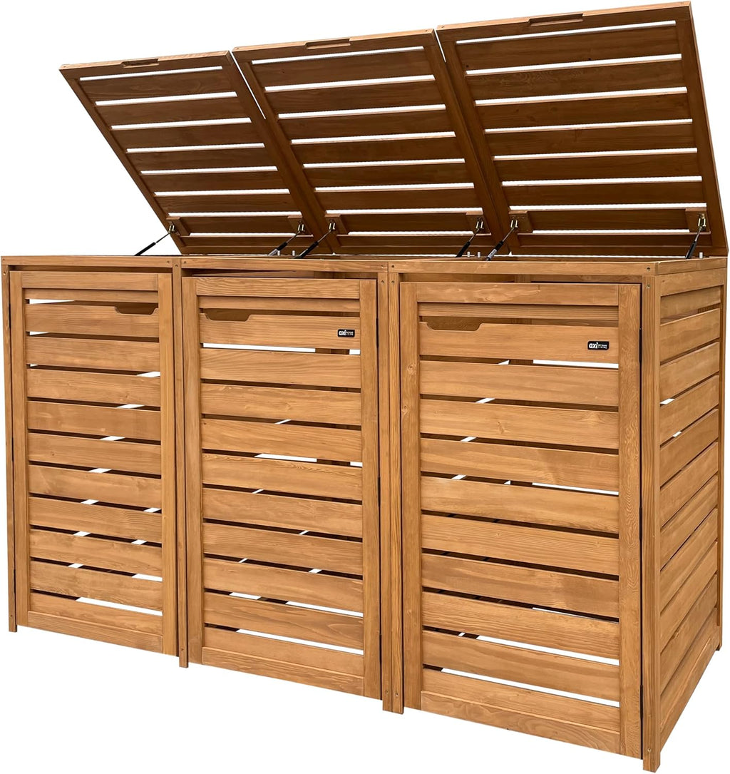 AXI Lex Cubrecontenedor de madera marrón | Cerramiento para 3 cubos de basura - 240-720 L | Caja de almacenaje para cubos de basura