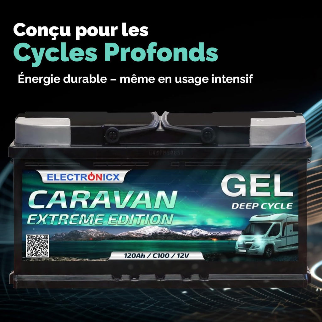 Batería de servicio Electronicx GEL Caravan Extreme 12V 120Ah / 120 Ah 12 Voltios – Batería de descarga lenta, sin mantenimiento y sellada – 353×175×190 mm – Autocaravana Caravana Solar Ocio Camping