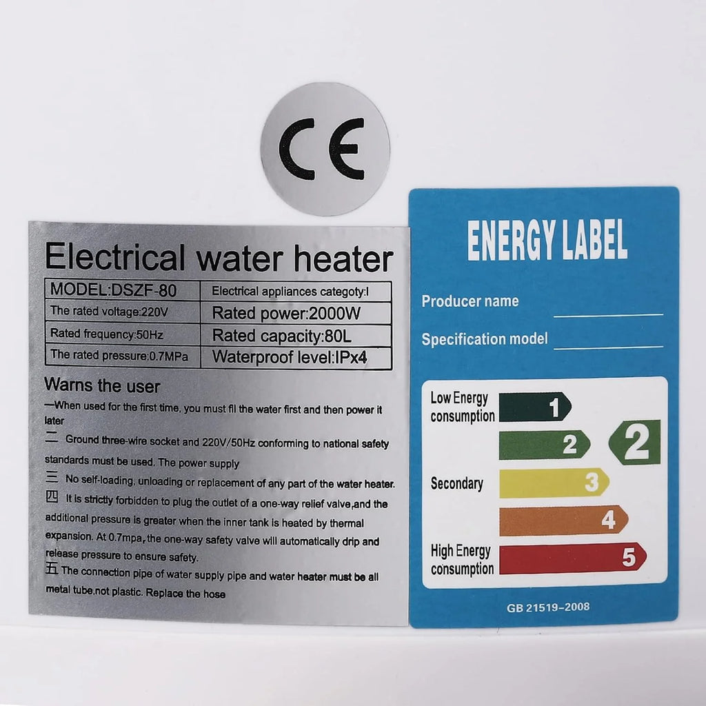 80 l elektryczny zbiornik ciepłej wody, bojler, wiszący bojler, ogrzewanie, emaliowany stalowy pojemnik z wyświetlaczem LED, do kuchni, łazienki, 2000 W