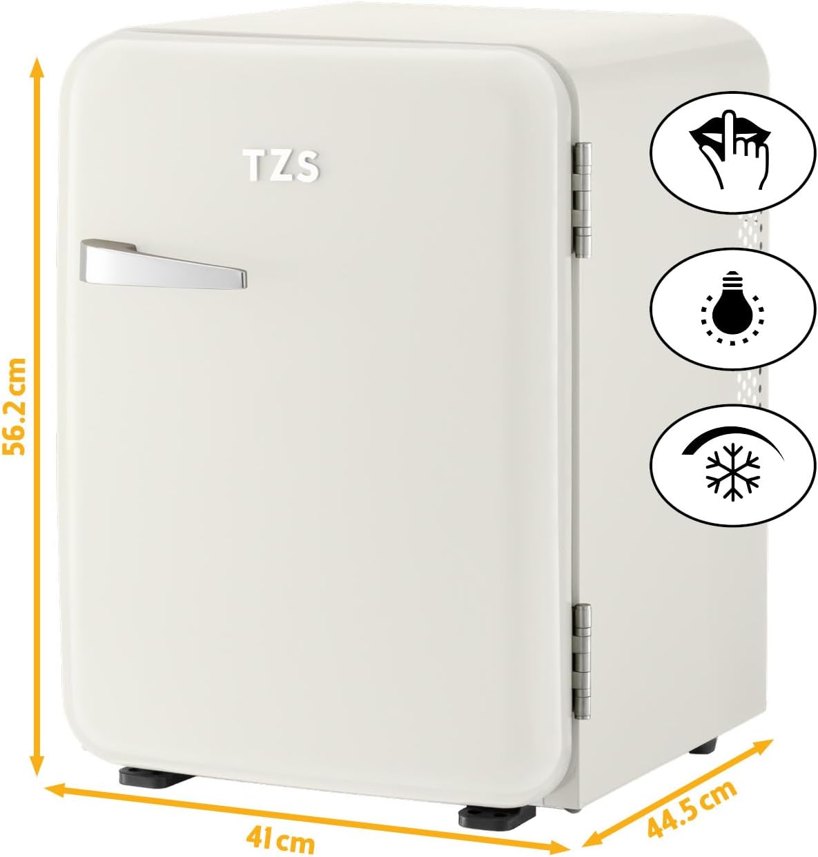 TZS First Austria - Mininevera retro silenciosa de 40 L - Pequeño minirrefrigerador de diseño vintage con luz interior y 2 compartimentos en la puerta - Minibar para camping, oficina, dormitorio y hotel - Crema