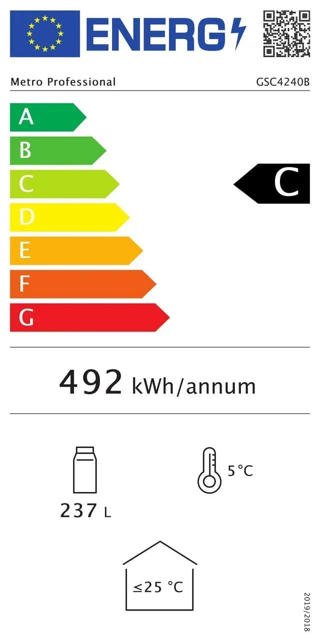 METRO Professional Nevera para bebidas GSC4240B, 237 L, 6 estantes ajustables, LED, clase energética C, bisagra de puerta fija