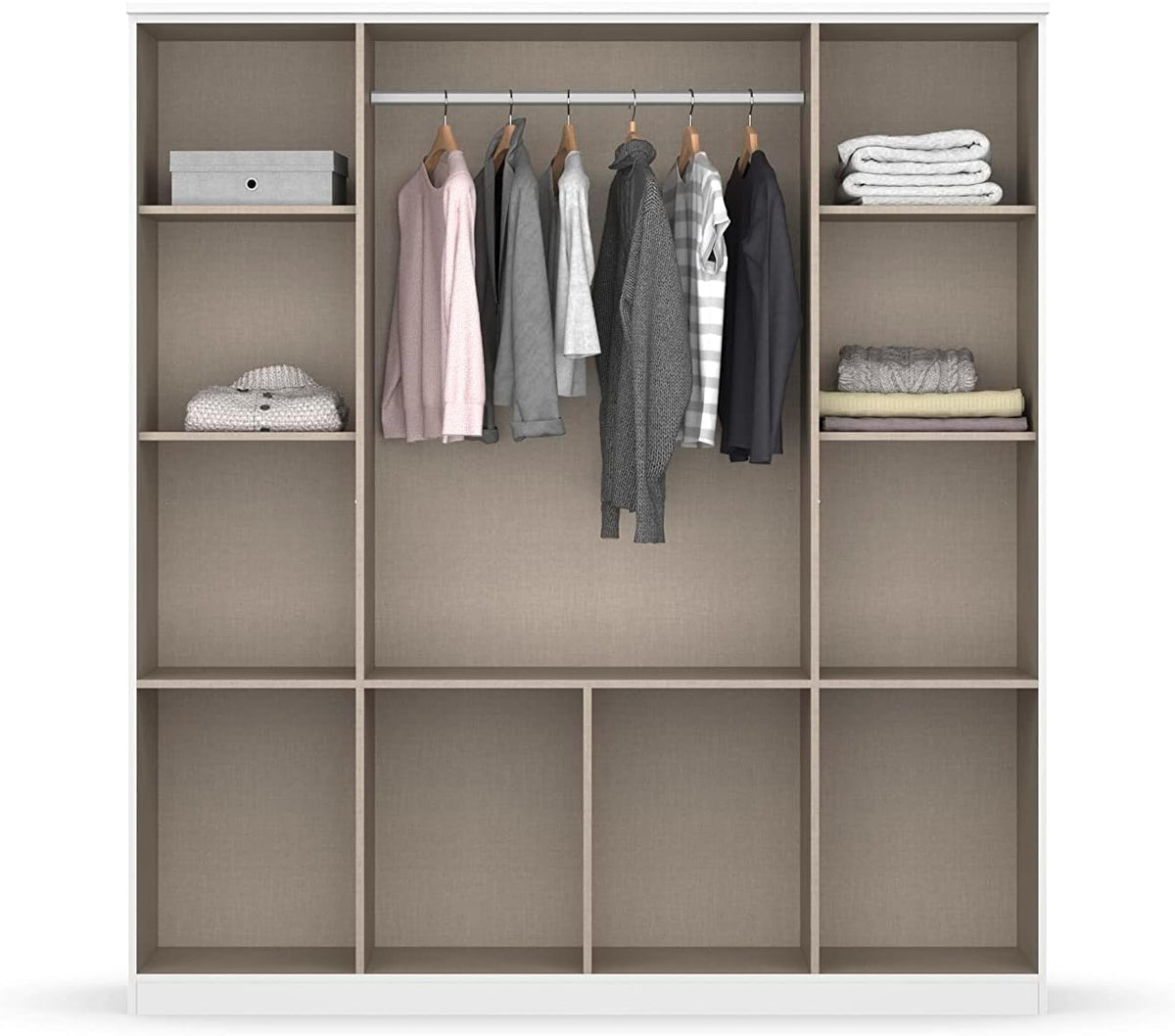 Armario de puertas batientes Rauch Möbel Bremen, armario ropero en blanco con 2 espejos y 8 cajones, 4 puertas, incluye paquete de accesorios Basic, 1 barra de armario, 4 estantes, ancho x alto x profundidad 181x199x58 cm