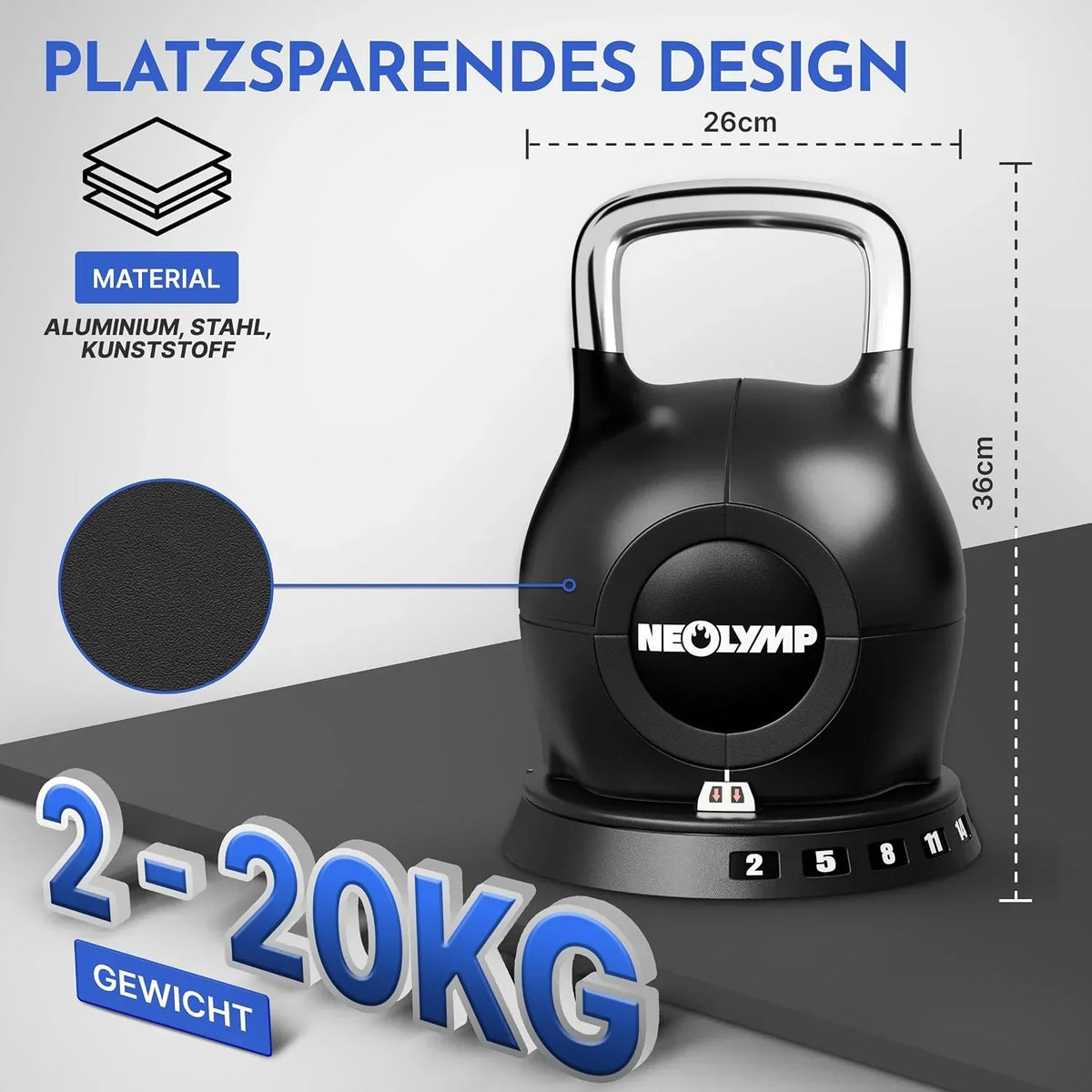 Kettlebell ajustable 7 en 1 de 2 a 20 kg para entrenamiento de cuerpo completo con mango de acero inoxidable resistente y sistema de pesas