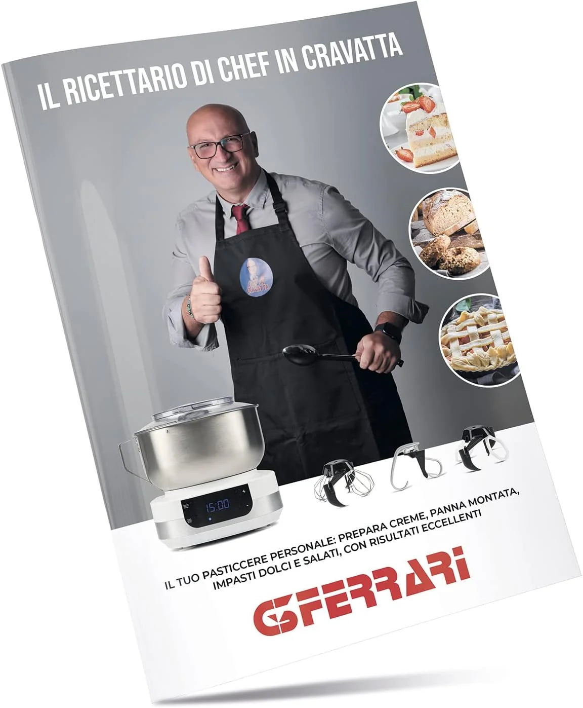 G3 Ferrari G20145 planetarna maszyna do ugniatania ciasta dla smakoszy, 1500 W, 5 litrów, miska ze stali nierdzewnej z uchwytem, wyświetlacz cyfrowy, 5 prędkości, timer, książka kucharska w zestawie