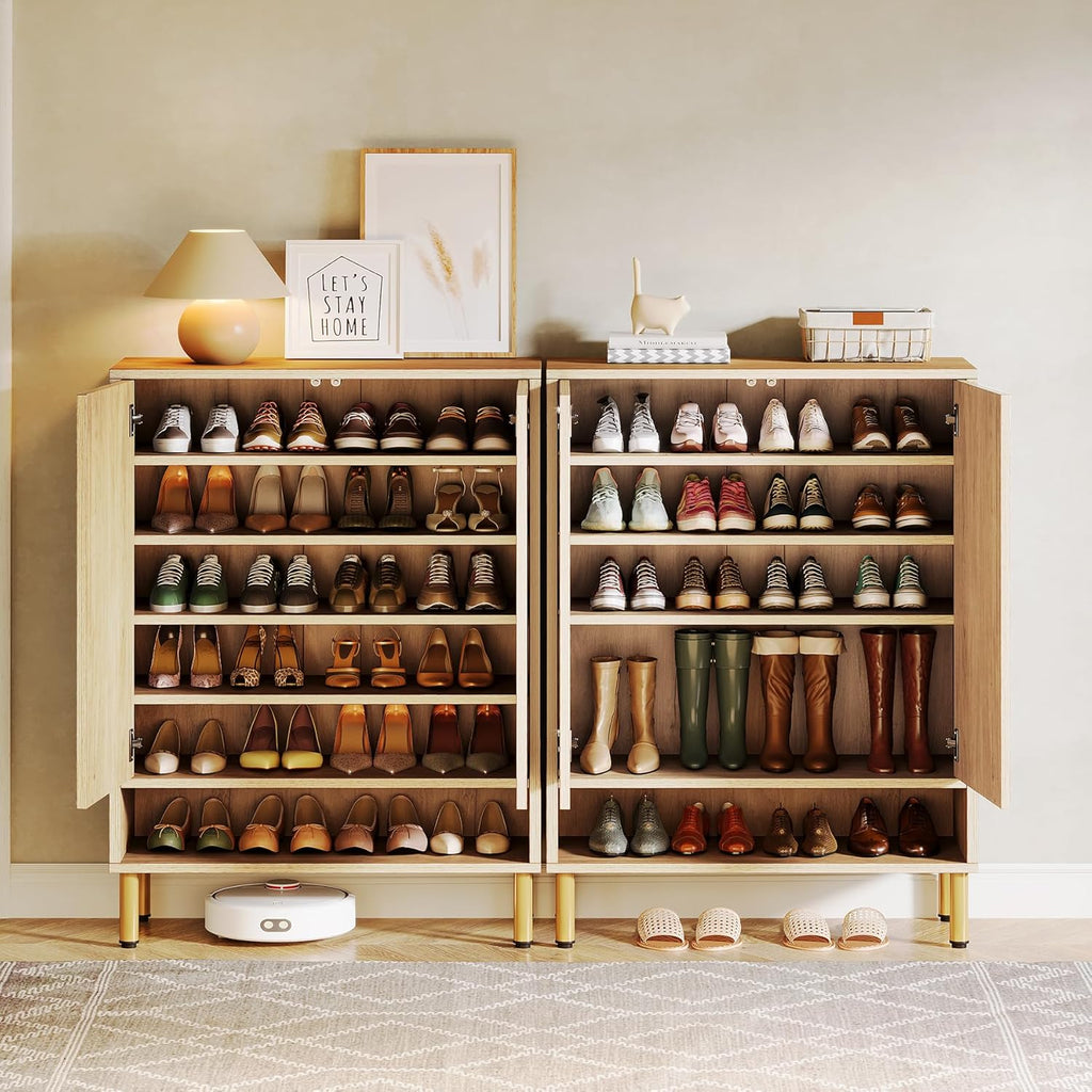 Tribesigns Zapatero de 7 niveles, estante para zapatos, zapatero con 2 puertas, mueble para 24 pares de zapatos estilo granja con estantes ajustables, organizador de madera para entrada, pasillo, sala de estar (marrón)