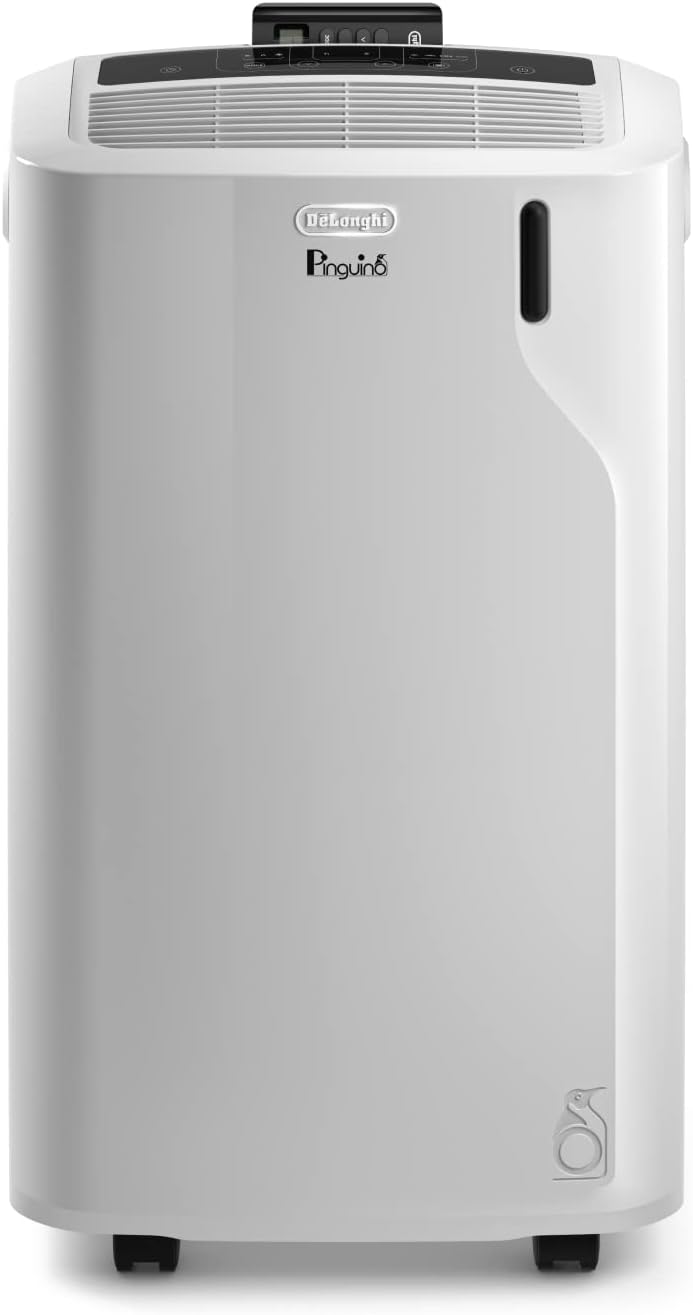 De'Longhi Pinguino - Aire acondicionado portátil 3 en 1, para habitaciones de hasta 27 m², con deshumidificador y ventilador, 9400 BTU, funcionamiento silencioso, mando a distancia, temporizador de 24 h, clase de eficiencia energética A (PACEM82)