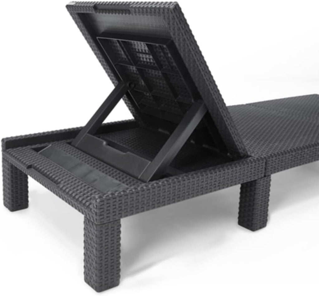 Tumbona Daytona Deluxe de Allibert by Keter para jardín, terraza y balcón con respaldo ajustable, gris, incluye cojín, tumbona de jardín de plástico, aspecto de ratán plano, 195x65x25,5 cm