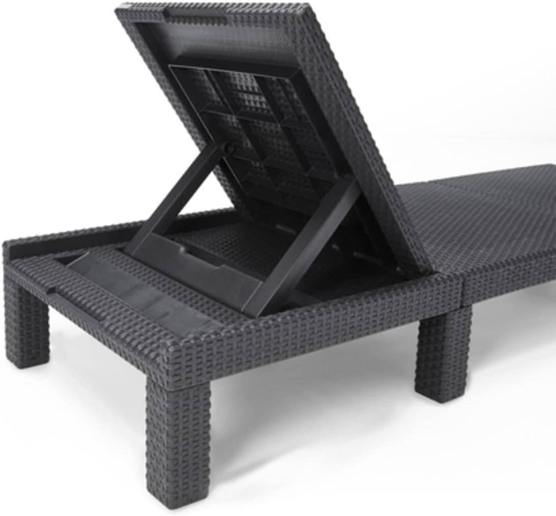 Tumbona Daytona Deluxe de Allibert by Keter para jardín, terraza y balcón con respaldo ajustable, gris, incluye cojín, tumbona de jardín de plástico, aspecto de ratán plano, 195x65x25,5 cm