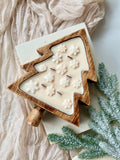 Cuenco de madera en forma de árbol de Navidad con copos de nieve o flor de Pascua, vela de soja, 100% cera de soja natural, mechas de madera, 26 cm x 19 cm