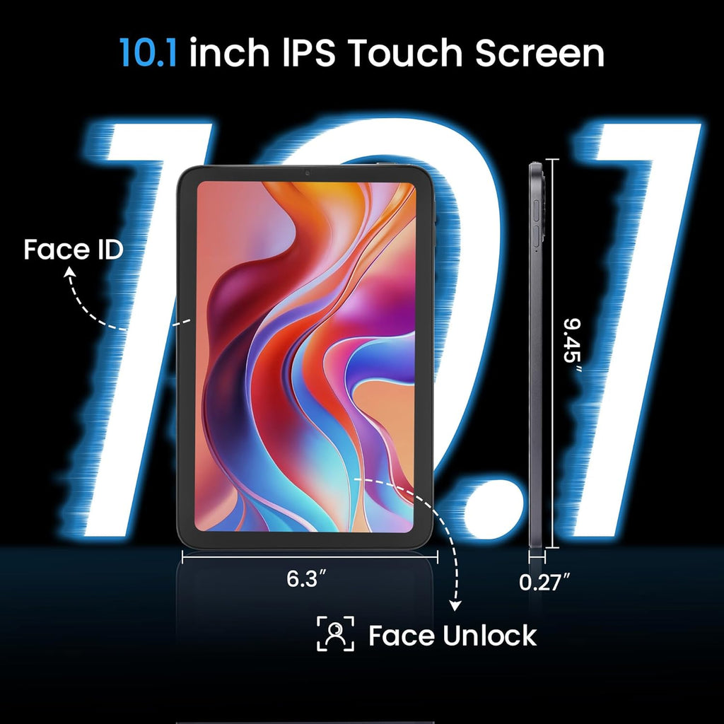 Tableta de 10.1", Android 15, pantalla in-cell, 20 GB (8+12) de RAM, 256 GB de ROM, 1280x800, batería de 6000 mAh, Bluetooth, cámara dual, GMS, WiFi