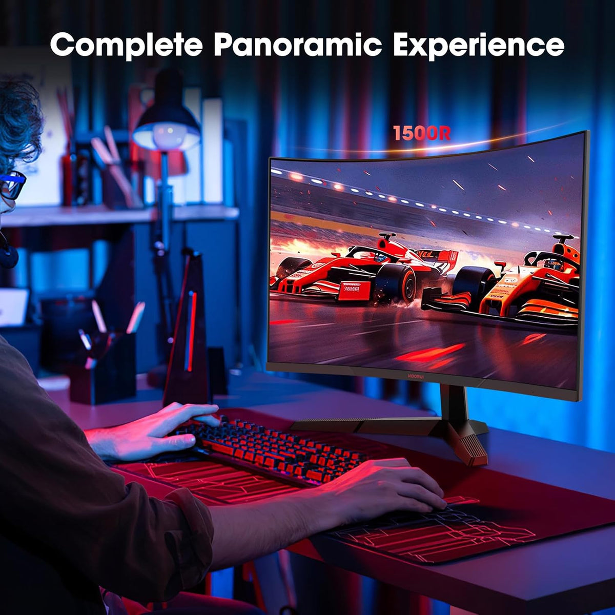 Monitor Gaming Curvo KOORUI de 27'', 1500R, Panel VA, Resolución QHD (2560x1440), 180Hz, 1ms, DCI-P3 85%, Bisel ultradelgado, Inclinación ajustable, Compatible con HDMI/DP
