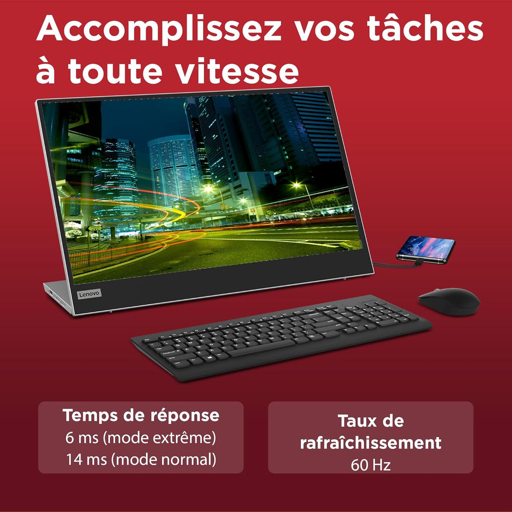 Monitor portátil Lenovo L15 (A21156FX0), pantalla de 15,6" (Full HD, IPS, 60 Hz, 6 ms, 2 entradas USB-C, cable a USB-C, inclinación ajustable) - Gris