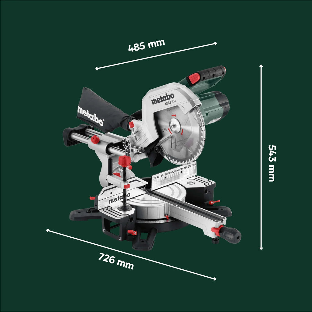 Sierra ingletadora telescópica Metabo KGS 254 M, función de tracción, 254 mm, línea de corte LED PCL, arranque suave, incl. Precision Cut Wood