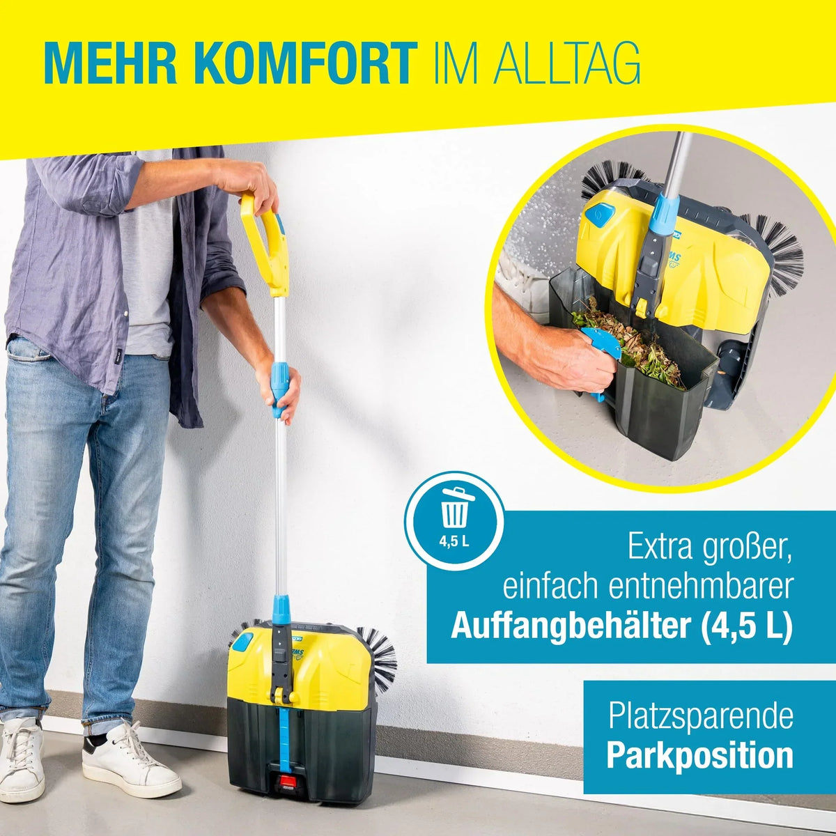 Gloria EasySweep 18V Set barredora a batería, 40 cm, depósito de 4,5 l, para acera, terraza, entrada, garaje, interior y exterior