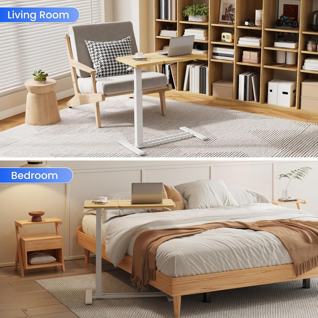 Mesa auxiliar FLEXISPOT: mesa para portátil y mesa de cama flexible con tablero inclinable, altura ajustable y móvil, ideal para sofá, cama y momentos de lectura (Arce, 80x40cm)