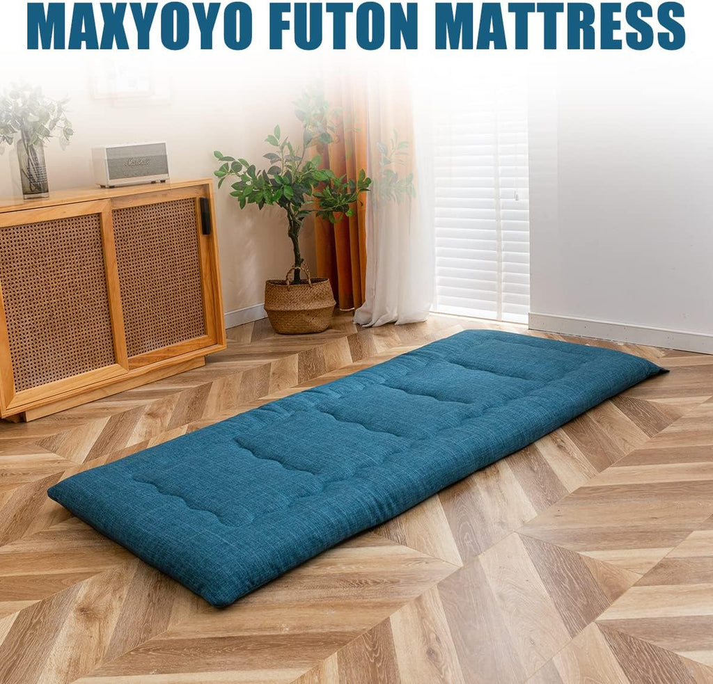 MAXYOYO Przenośny składany materac futon, hipoalergiczna tkanina i pianka z pamięcią kształtu podkładka na materac z uchwytem i zamkiem błyskawicznym do użytku na zewnątrz wewnątrz kemping samochód