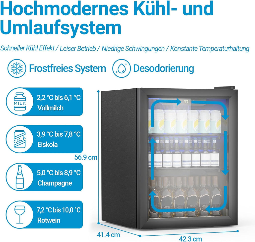 Refrigerador de bebidas, mininevera de 70 latas/50 l con puerta transparente para refrescos, cerveza o vino, frigorífico pequeño independiente con estante ajustable y pantalla digital (negro)