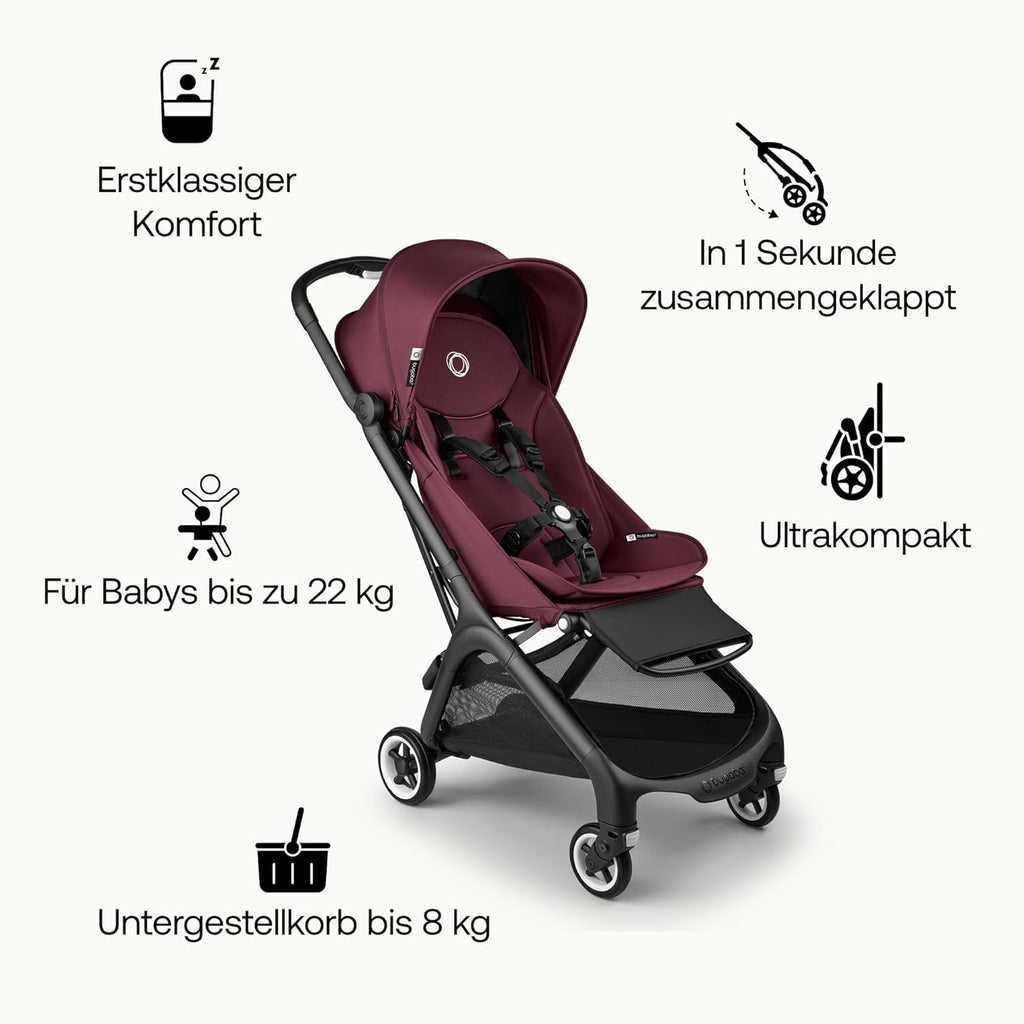 Cochecito de viaje ultracompacto Bugaboo Butterfly, pequeño y ligero, plegable con una sola mano y fácil de maniobrar, cochecito urbano ergonómico para bebés a partir de 6 meses, con mucho espacio de almacenamiento, Stormy Blue
