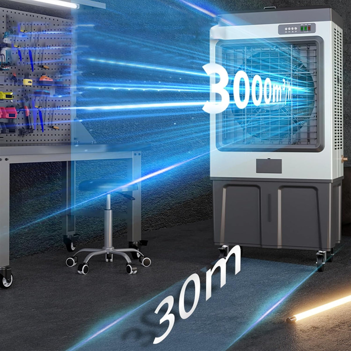 Enfriador evaporativo personal, aire acondicionado portátil real con depósito de 180 litros y 3 velocidades, climatizador evaporativo para habitaciones, oficinas y espacios exteriores (75 * 47 * 150 cm)