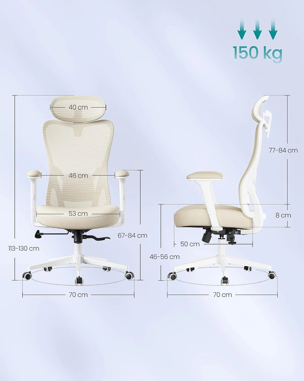 SONGMICS Ergonomiczny fotel biurowy, regulowana wysokość, udźwig do 150 kg