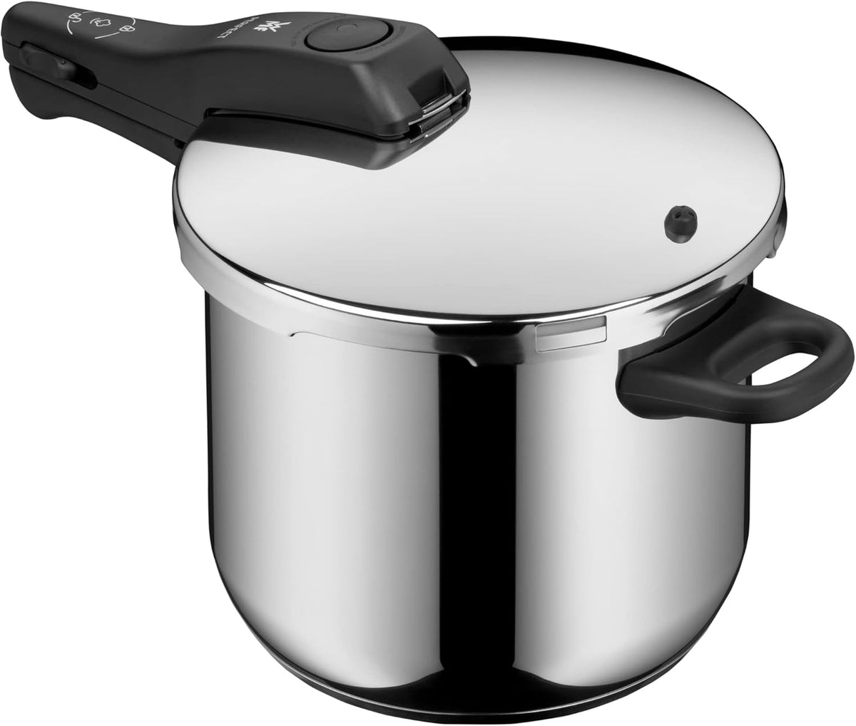 Juego de olla a presión WMF Perfect One Pot para inducción, 2 piezas, olla a presión de 6,5 l y 3 l, señal de cocción grande, 2 niveles de cocción, mango de tapa extraíble, acero inoxidable
