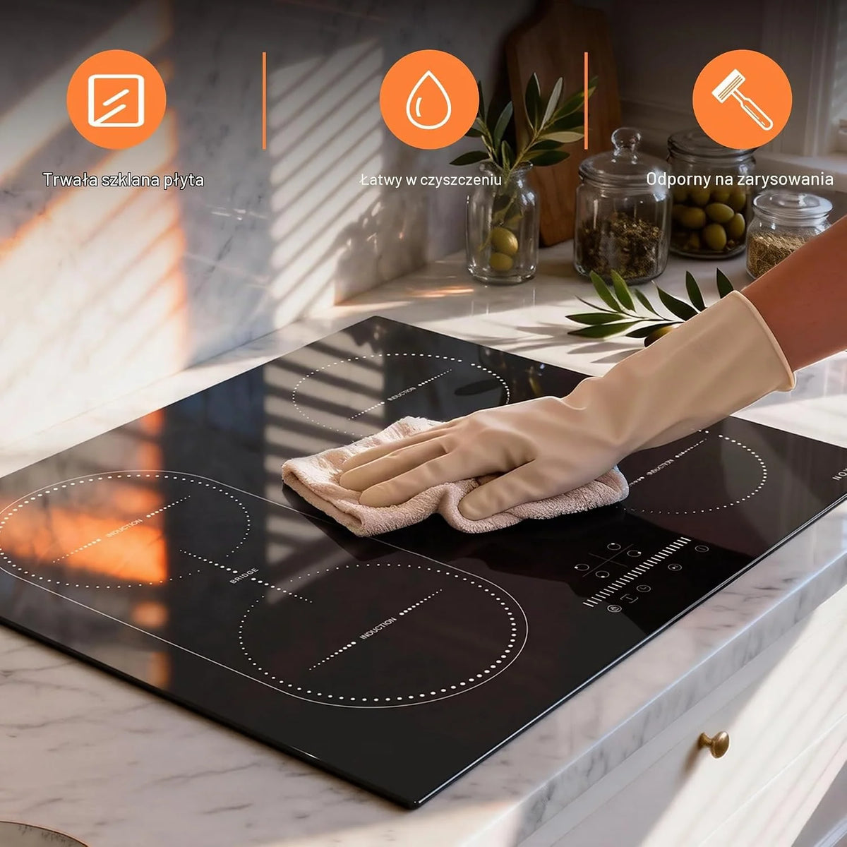 NOXTON Płyta indukcyjna 60 cm, płyta kuchenna do zabudowy, 4 płyty, 3500 W