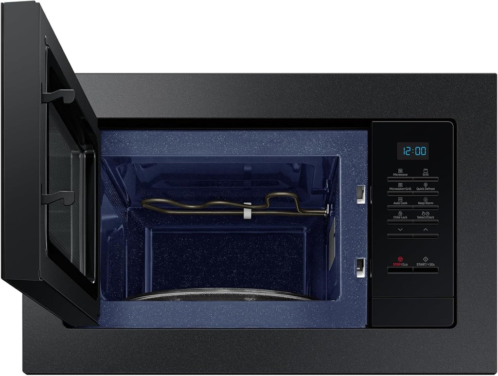 Samsung MG20A7013CB/EG kuchenka mikrofalowa do zabudowy z grillem, 850 W, pojemność 20 l, mała kuchenka mikrofalowa do wnęki 28 cm, z ramą montażową, Crusty Plate, odporne na zarysowania wnętrze