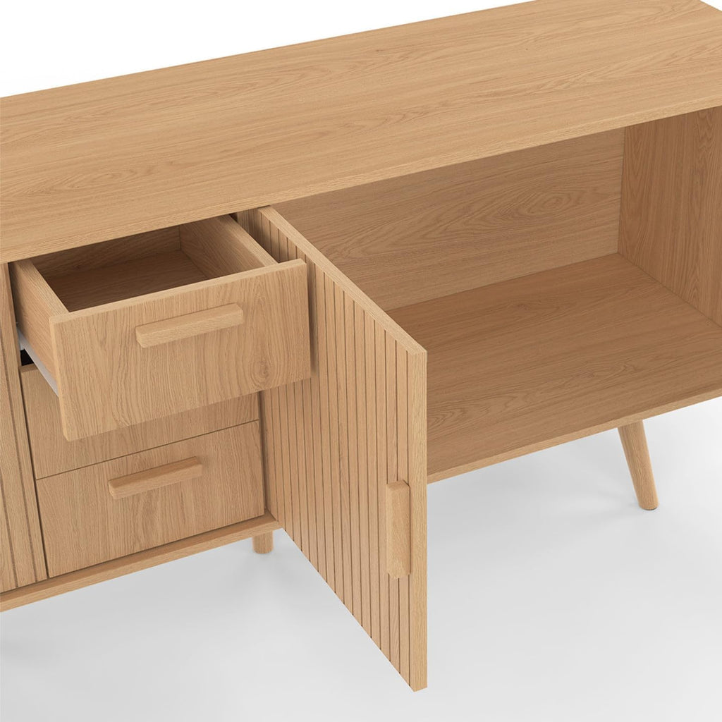 IDMarket - Aparador Juliette XXL de 180 cm, 4 puertas efecto listones y 3 cajones