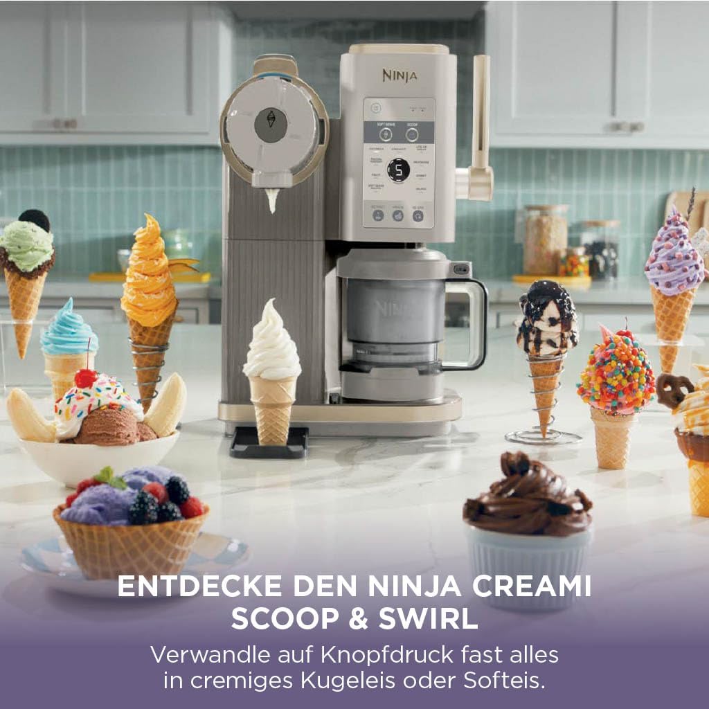 Heladera Ninja CREAMi Scoop & Swirl con 2 recipientes, 13 funciones, para helados, helado suave, gelato, sorbetes, batidos y más, con función Mix-In, Stone Gold NC701EUSTGD
